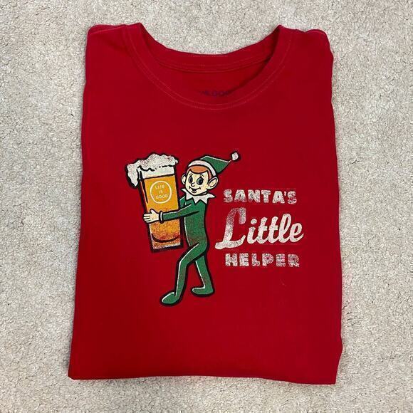 Life Is Good Santa's Little Helper Elf Christmas Beer Long Sleeve Shirt Size L - Picture 1 of 6